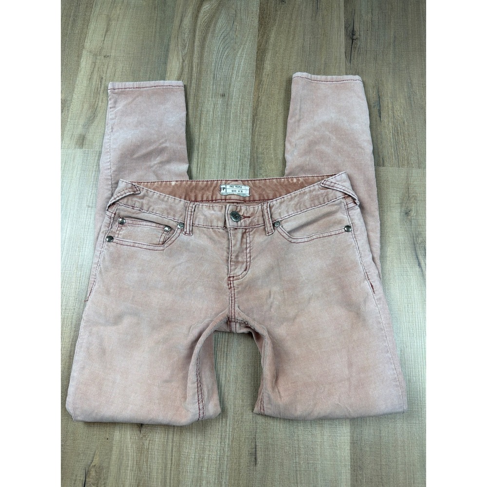 Free People Womens Corduroy Skinny Pants Dusty Rose Pink Low Rise Size 30